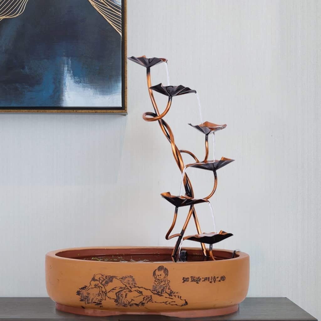 Waterfall Fountain Tabletop Fountain Copper Ceramic Fish Tank Lucky Flowing Water Fountain Living Room Home Decoration Ornament for Home Office (B)