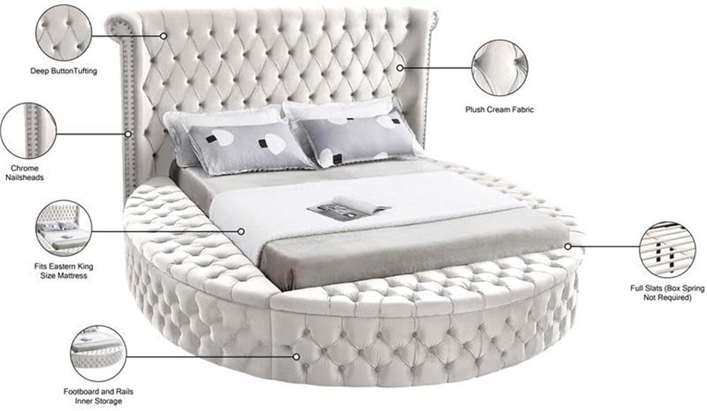 Home Square 3-Piece Set with Luxus Cream Velvet King Bed & 2 Bali Nightstands