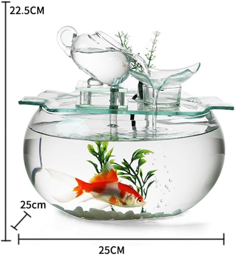 Relaxing Original Small Creative Glass Tabletop Fountain Home Aquarium with Water Flow Decor for Living Room Tv Cabinet Indoor