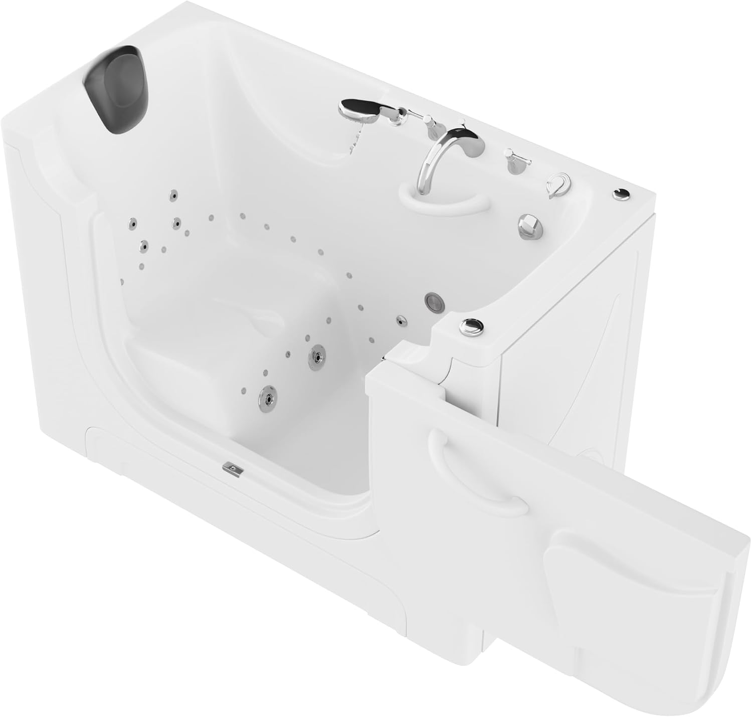 ANZZI Walk-In Bathtub 30 in x 60 in Left Drain Wheelchair Access Whirlpool and Air Tub, 8 Hydro Jets, 24 Air Jets, Powered Fast Drain, Quick Fill Faucet, ADA Seat, Chromatherapy, White | AMZ3060WCALWD