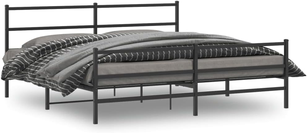 Metal Bed Frame King Size Black Steel Platform Bedframe with Footboard and Underbed Storage Space Sturdy Heavy Duty Bed Base for Bedroom Guest Room Home Furniture