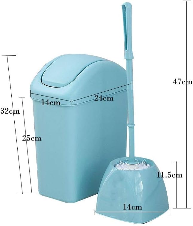 Long Handle Toilet Brush and Trash Can with Lid Set Toilet Brush and Trash Can Ideal for Bathroom Storage and Cleaning Toilet Brush and Holder (Color : Blue A) (Gray a)