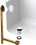 Westbrass A326-50 22-1/2' Brass Bath Waste & Overflow Assembly with Tip-Toe Drain Plug and 2-Hole Faceplate, Powder Coat White
