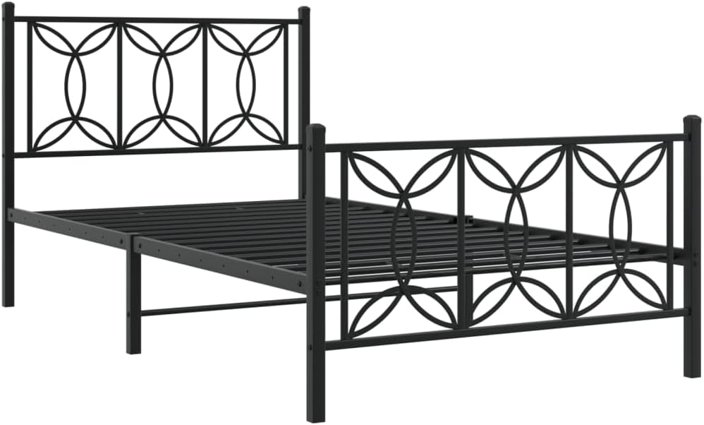 Metal Bed Frame Queen Size with Footboard Black Steel Platform Bed Frame 39.4'x78.7' Sturdy Bedframe for Bedroom Underbed Storage Space Heavy Duty Support