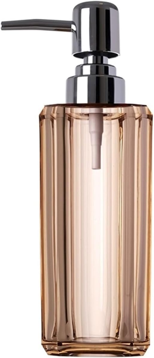 Bathroom Kitchen Luxury Resin Clear Refillable Liquid Soap Dispenser Pump Bottle for Vanity, Countertop, Sink, Electroplated Silver Plastic for Dish