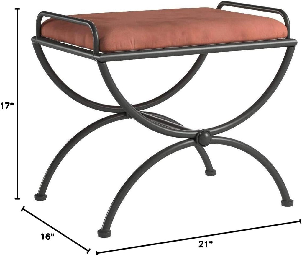 International Caravan Iron Vanity Stool with Microsuede Cushion, Terra Cotta