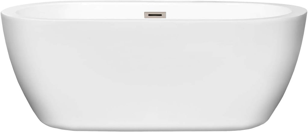 Soho 60 inch Freestanding Bathtub in White with Brushed Nickel Drain and Overflow Trim