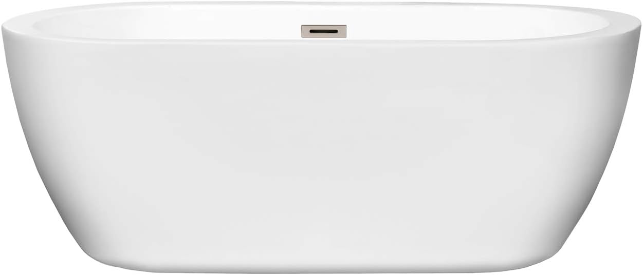 Soho 60 inch Freestanding Bathtub in White with Brushed Nickel Drain and Overflow Trim
