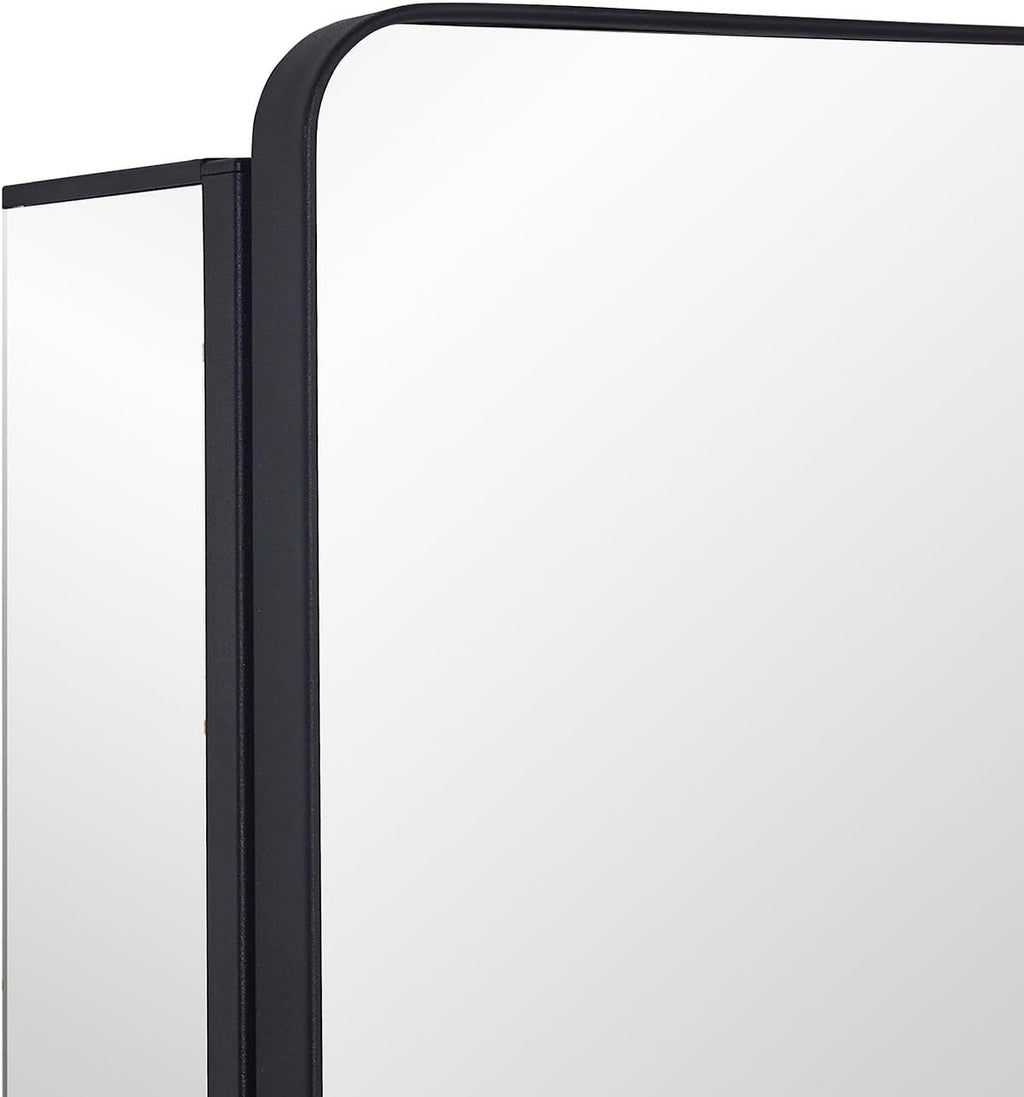 IDYLLOR Black Bathroom Mirror Medicine Cabinet with Round Corner Framed Door 20 x 26 inch, Recessed or Surface Mount, with Adjustable Glass Shelves