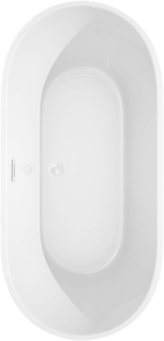 Carissa 67 Inch Freestanding Bathtub in White with Shiny White Trim and Floor Mounted Faucet in Matte Black