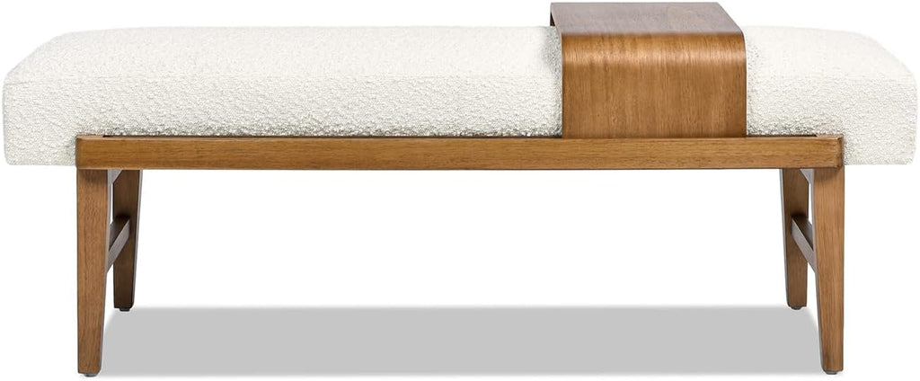 Jennifer Taylor Home Billie 52' Modern Telephone Bench with Sliding Shelf, Ivory White Boucle
