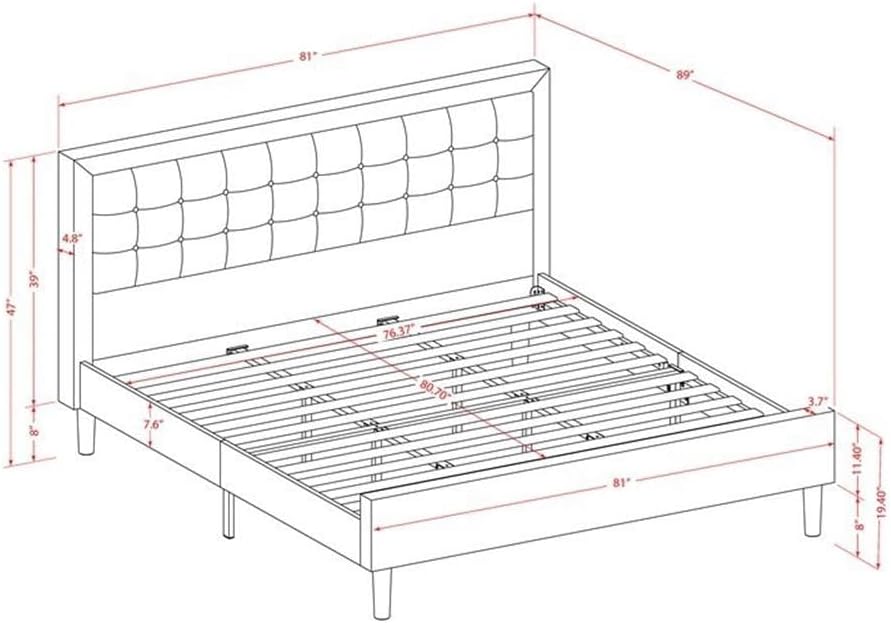 East West Furniture FN11K-2VL0C 3-Piece Platform Bed Set with 1 Modern Bed and 2 Bedroom Nightstands - Reliable and Sturdy Manufacturing - Denim Blue Linen Fabric