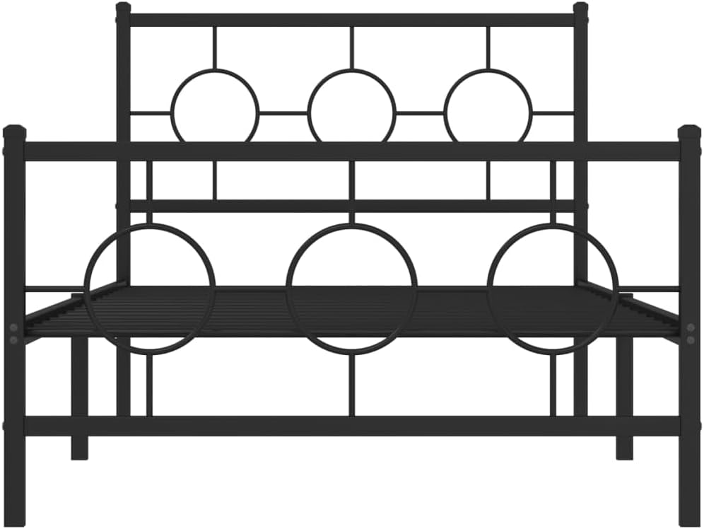 Metal Bed Frame with Footboard Queen/Twin Size Platform Bed Frame Black Sturdy Steel Construction Underbed Storage Space for Bedroom Furniture Guest Room