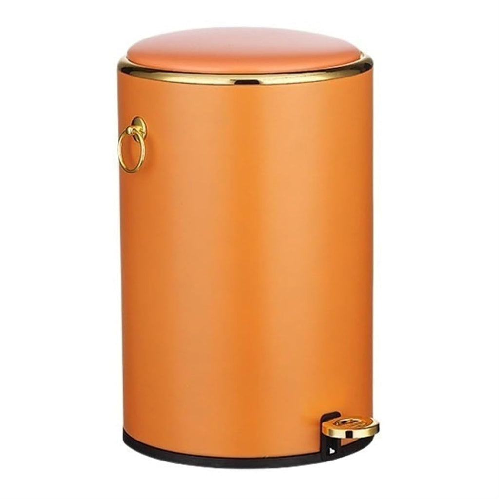 Fashionable Indoor Garbage Bin, Round Stainless Steel Trash Can with Lid, Soft-Close Pedal Trash Can with Side Handle, Removable Liner, for Living Room Bedroom, Bathroom, Office ,Get More Storage(Oran