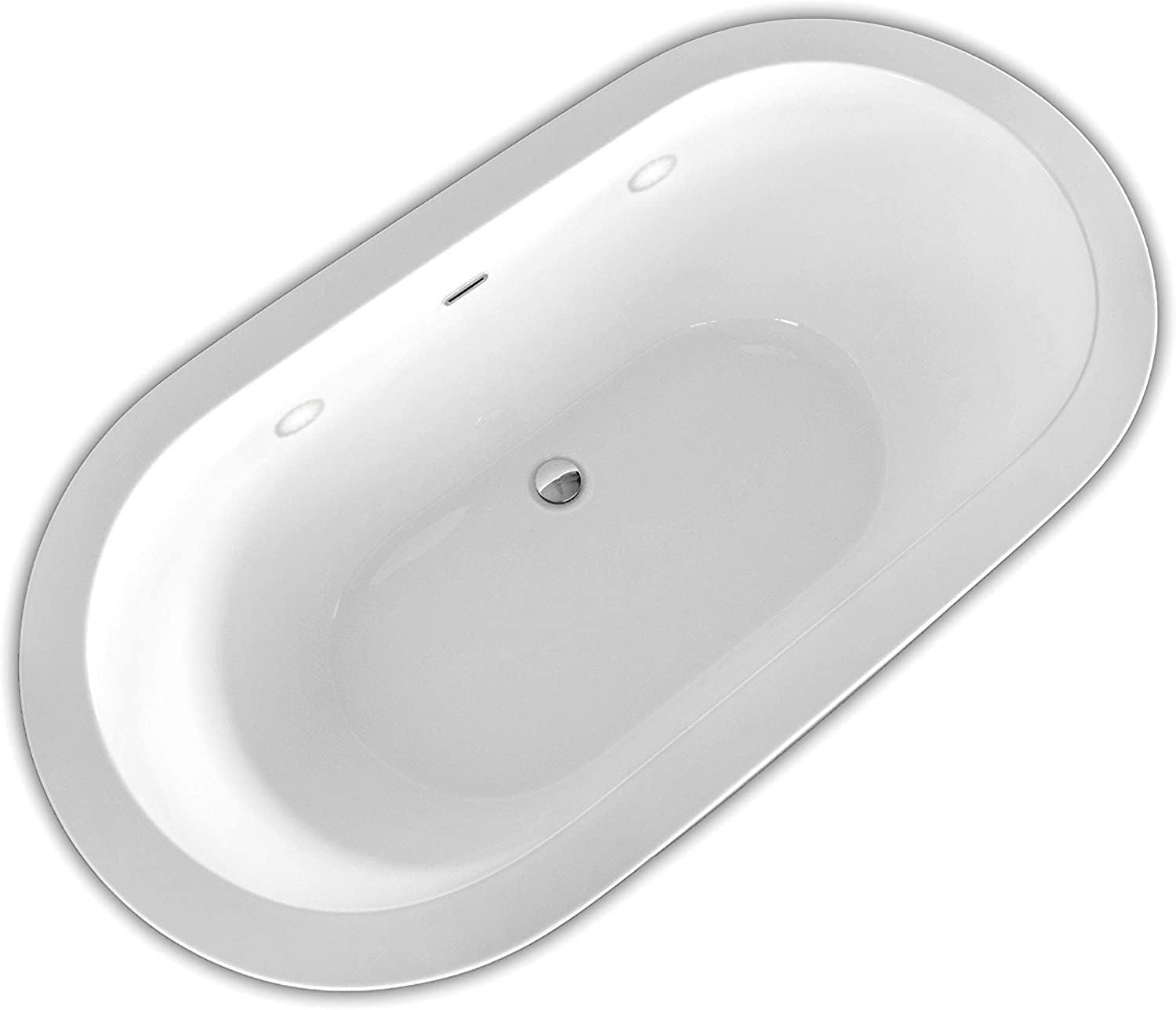 Carver Tubs - Vitality 59' - Modern Freestanding Soaking Bathtub With LED Lights - Classic Modern Oval Acrylic Fiberglass Bath Tub - Chrome Center Drain - Deep Soaking - 59' L x 31.5' W x 23' H