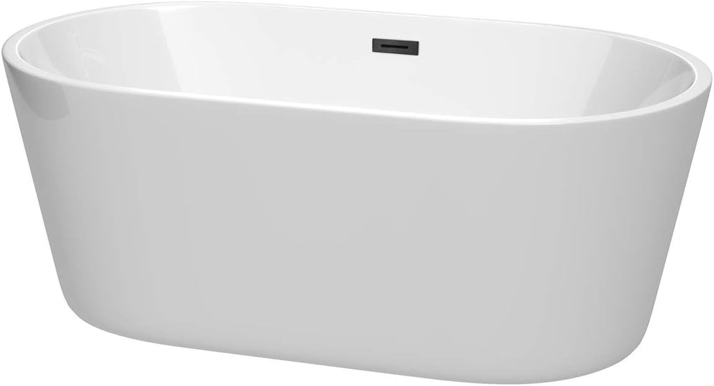 Carissa 60 Inch Freestanding Bathtub in White with Matte Black Drain and Overflow Trim