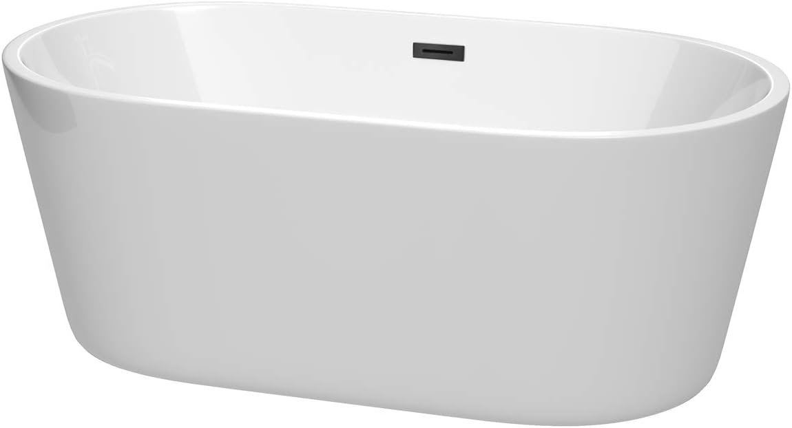 Carissa 60 Inch Freestanding Bathtub in White with Matte Black Drain and Overflow Trim