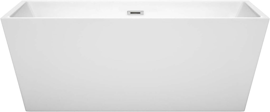 Sara 63 inch Freestanding Bathtub in White with Polished Chrome Drain and Overflow Trim