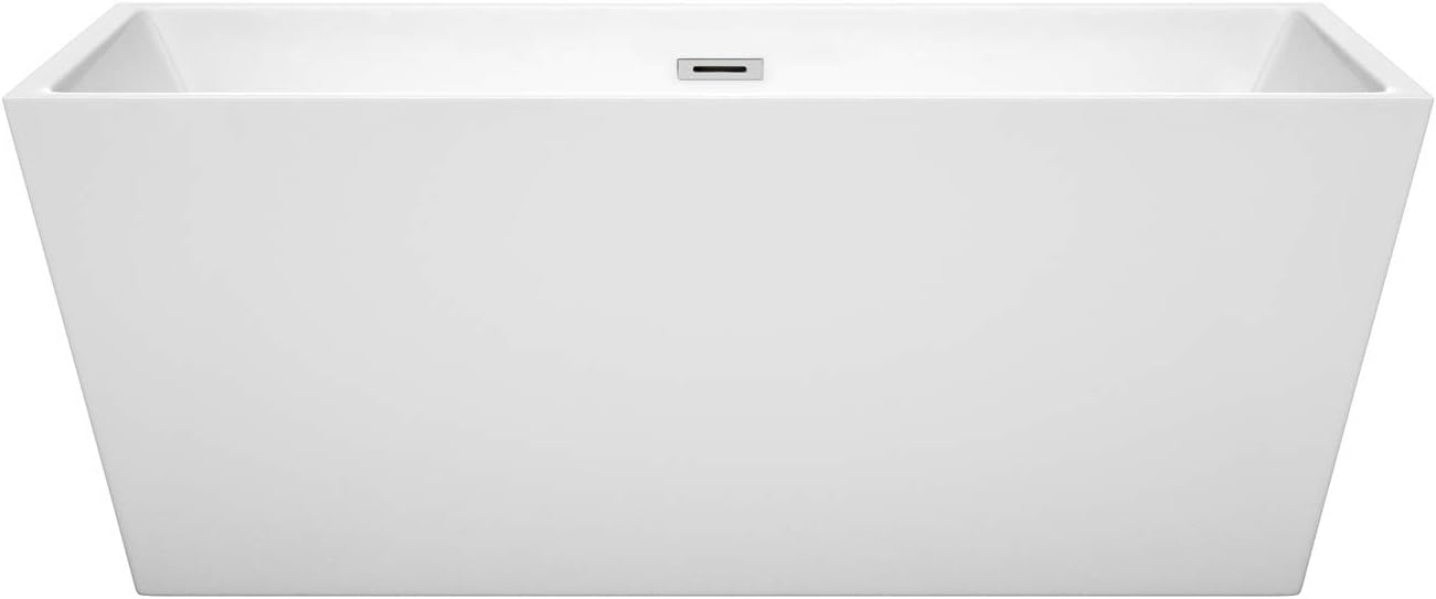 Sara 63 inch Freestanding Bathtub in White with Polished Chrome Drain and Overflow Trim