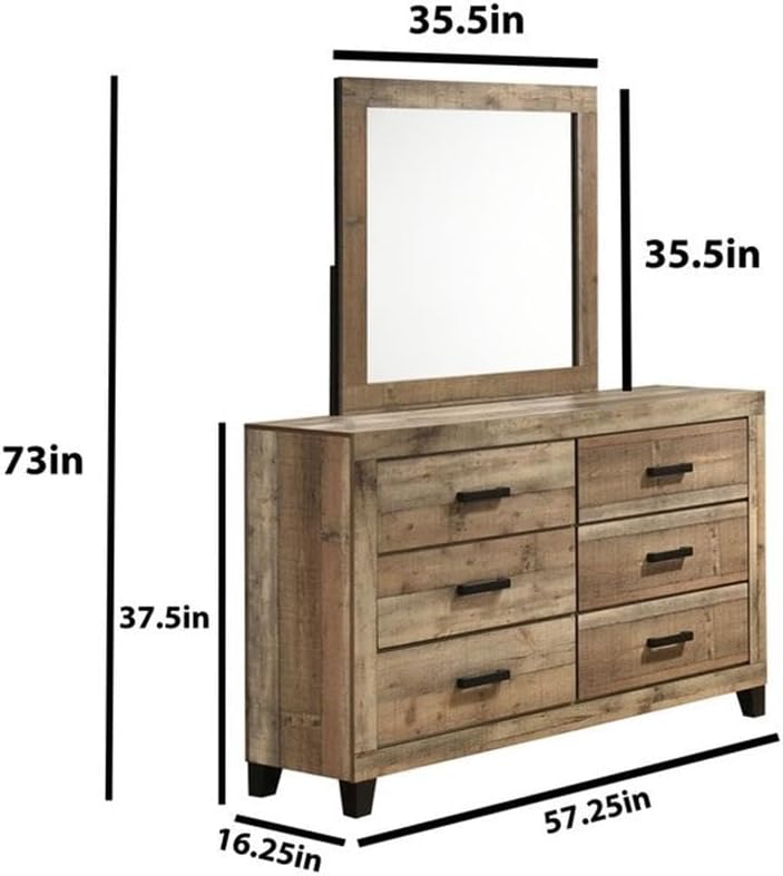 Best Quality Furniture 4 Piece Weathered Brown Pine Wood Bedroom Set in Queen