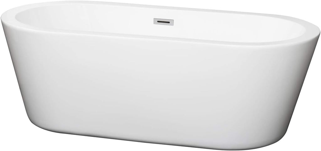 Mermaid 67 inch Freestanding Bathtub in White with Polished Chrome Drain and Overflow Trim