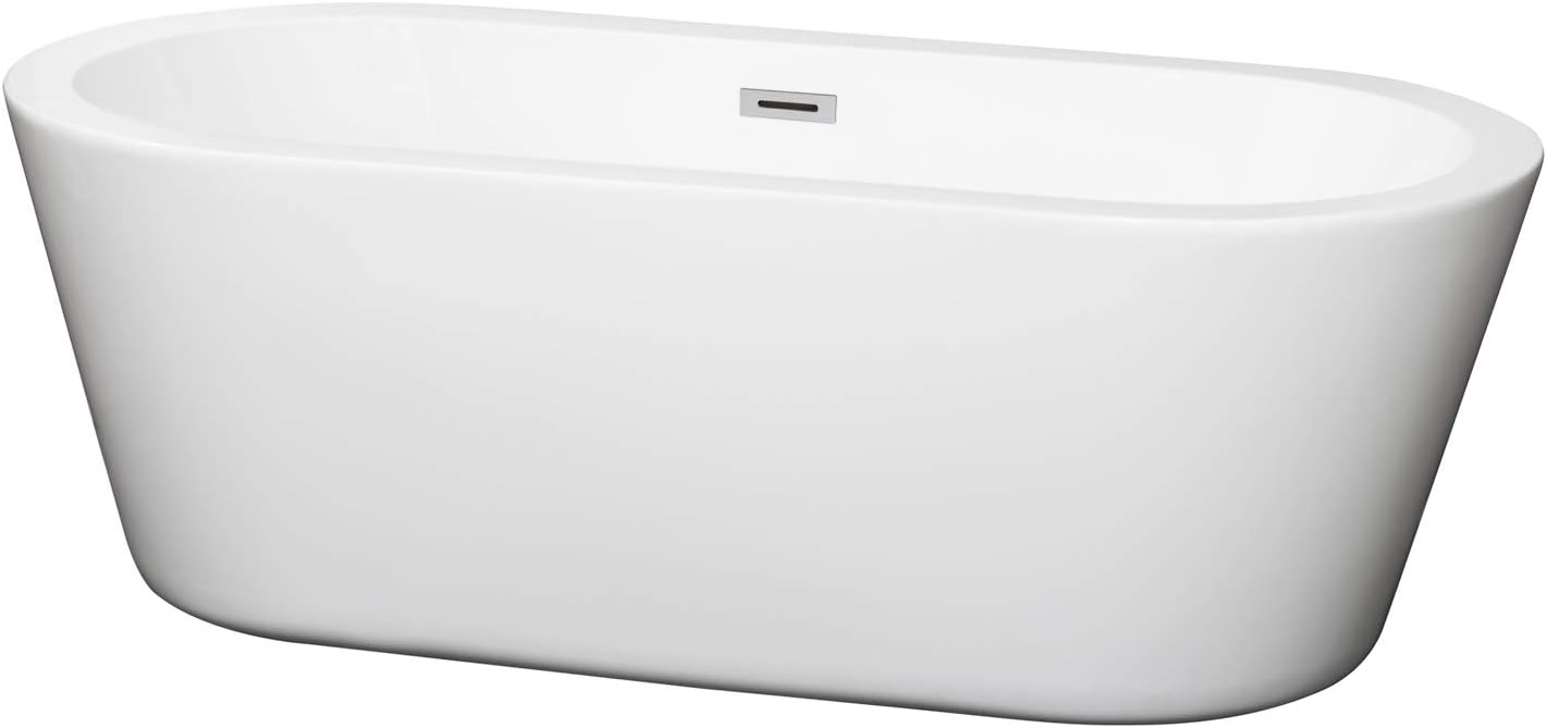 Mermaid 67 inch Freestanding Bathtub in White with Polished Chrome Drain and Overflow Trim