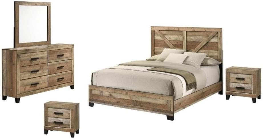 Best Quality Furniture 5 Piece Weathered Brown Pine Wood Bedroom Set in King