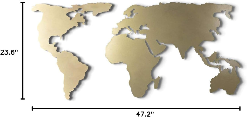 World Map Wall Art, 100% Metal World Map 2D, Sculpture, Large and Wide - Size (23.6' x 47.2') - Wall Hanging for Living Room, Bedroom, Dorm (Gold)