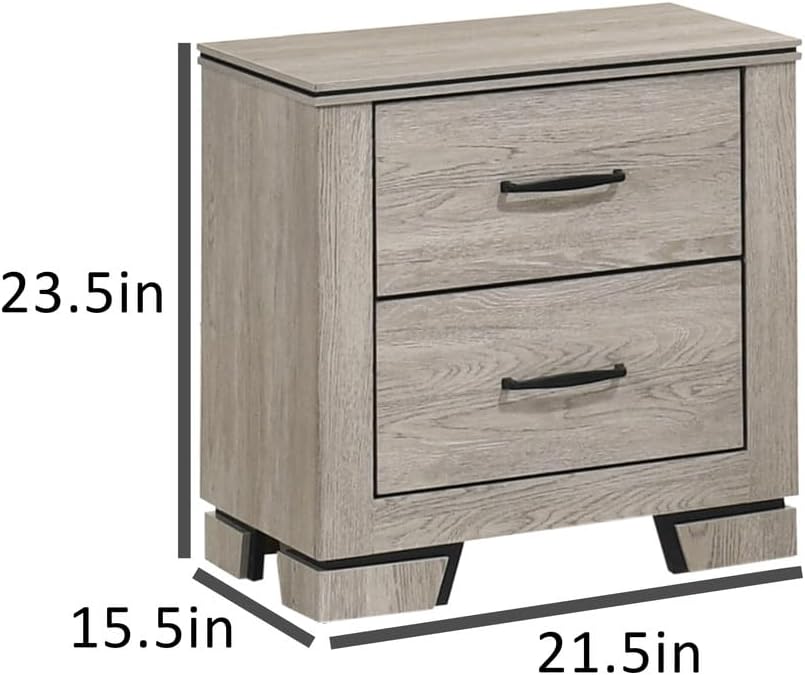 Best Quality Furniture Greige Rustic Oak Wood Bedroom Set with Charging Station and LED Lighting