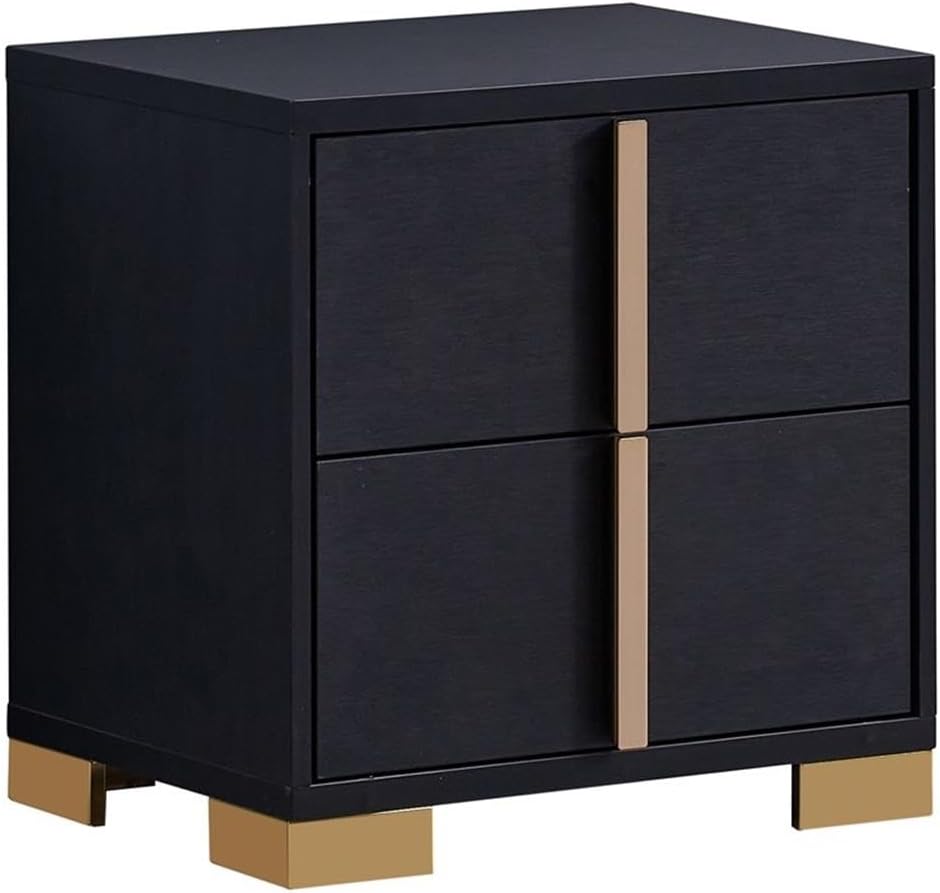 Pemberly Row 4-Piece Full Bedroom Set, Wood and Metal, Black and Gold Finish, LED Lighting Headboard, Dresser with Mirror, Nightstand, Contemporary Design, Storage Furniture for Modern Bedrooms