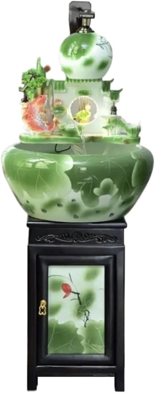 Cascading Rock Outdoor Water Fountain Ceramic Circulating Water Fountain Fish Tank, Living Room Courtyard New Chinese Floor Decoration for a Calming in Outdoor