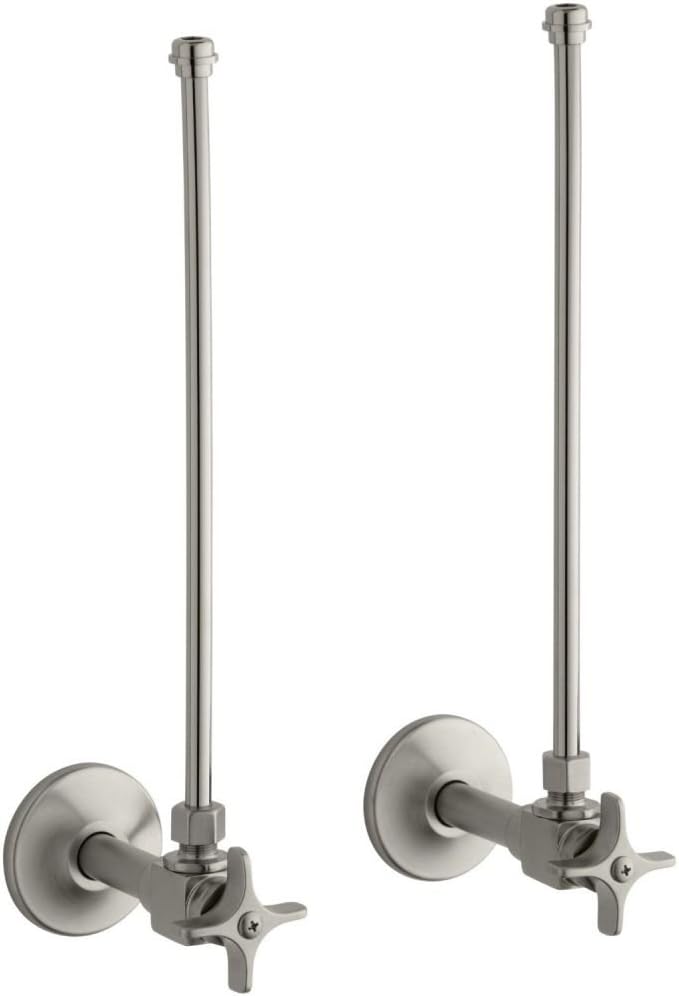 KOHLER Pair 3/8-in NPT angle supplies with stop, cross handle and annealed vertical tube