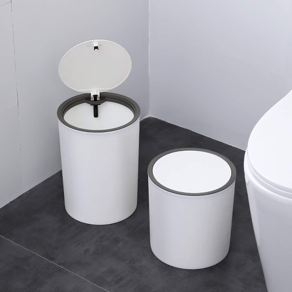Waste Bin Trash Can PP Round Hand Press Waste Container Garbage Dustbin Bathroom Bedroom Kitchen Craft Room Office School Trash Can (Color : Blue+White Size : L+L) (Blue+White Small)