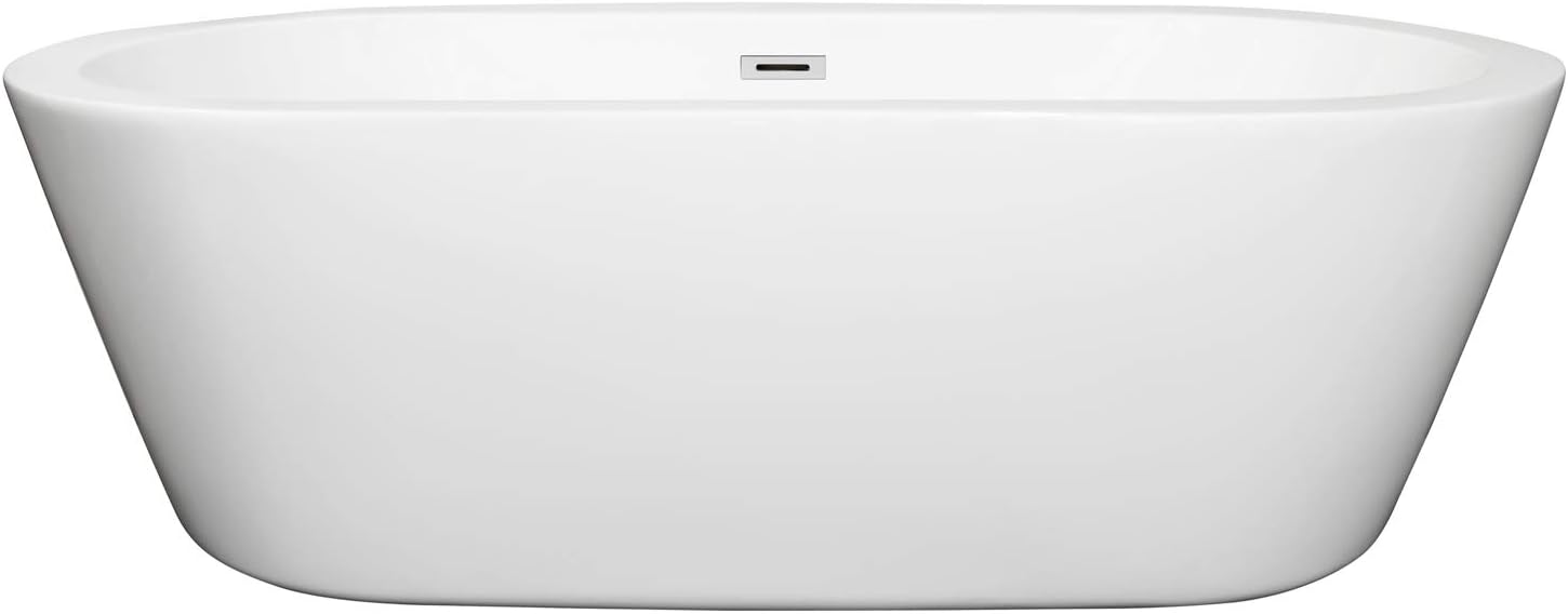 Mermaid 71 inch Freestanding Bathtub in White with Polished Chrome Drain and Overflow Trim