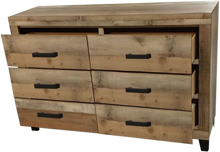 Best Quality Furniture 4 Piece Weathered Brown Pine Wood Bedroom Set in Queen