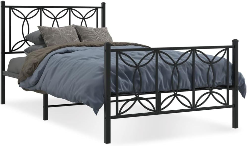 Metal Bed Frame Queen Size with Footboard Black Steel Platform Bed Frame 39.4'x78.7' Sturdy Bedframe for Bedroom Underbed Storage Space Heavy Duty Support