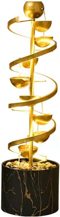 Tabletop Fountain Indoor Relaxation Fountain Waterfall with Spiral Rotating LED Light Living Room Office Water Feature Decorative Floor Lamp for Home and Spaces Decor(Black)