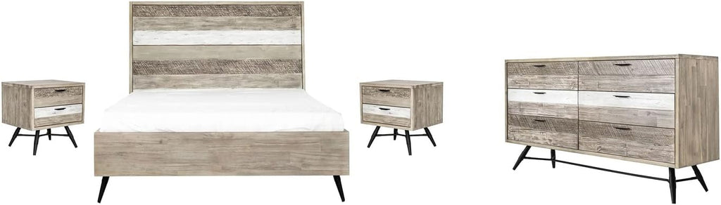 Armen Living Bridges 4 Piece Queen Bedroom Set in Two-Tone Acacia Wood, Natural
