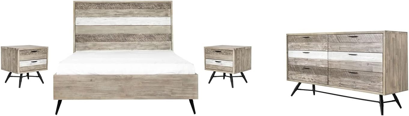 Armen Living Bridges 4 Piece Queen Bedroom Set in Two-Tone Acacia Wood, Natural