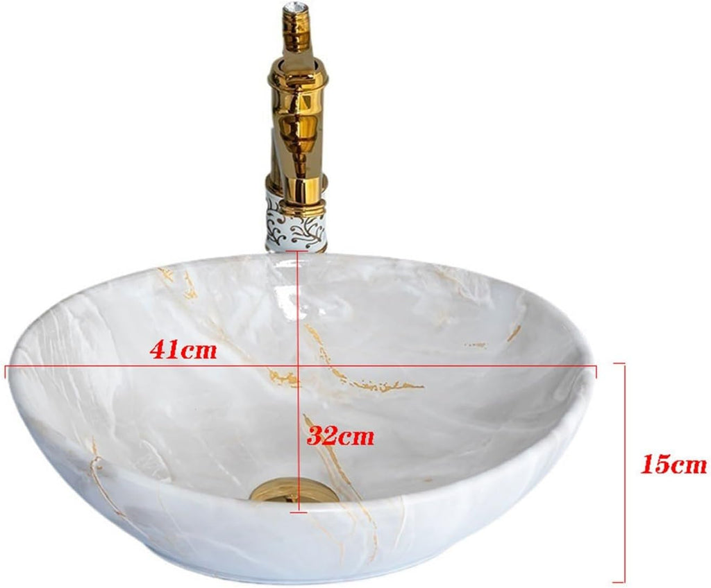 Vanity Sink Art Basin Small Bathroom Sinks High-grade Imitation Marble Texture Ceramic Countertop Basin Lavatory Washbasin with Accessories Bathroom Sink