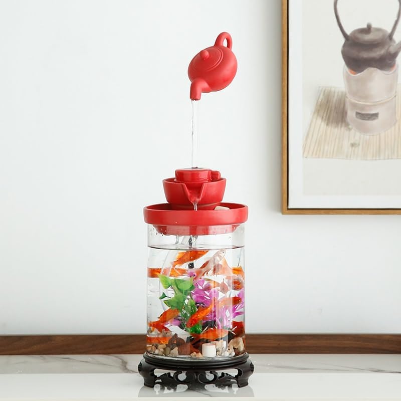 Small Indoor Fountains Tabletop Fountain Flowing Water Fish Tank Ornaments Circulating Glass Landscape Living Room Office Desktop Ornaments Desktop Fountains for Home