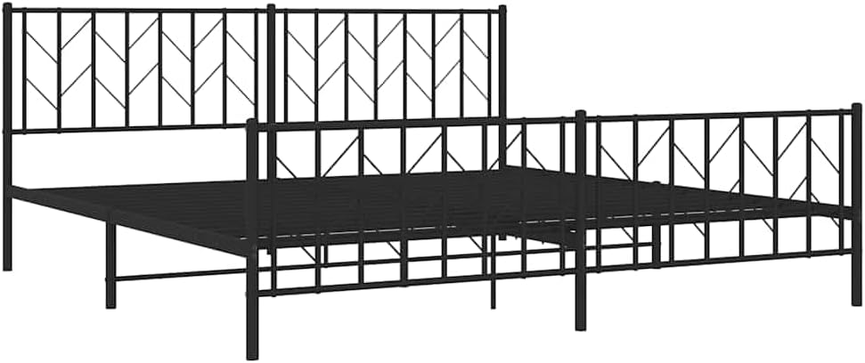 Metal Bed Frame with Footboard Black 76'x79.9' King Platform Steel Frame Sturdy Storage Space Under Bed for Bedroom Furniture