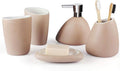Soap Dispenser Bottles 5-Piece Ceramic Bathroom Soap Toothbrush Holder Soap Dispenser Household Soap Bathroom Accessories Countertop Lotion-Soap Bottles (Beige)