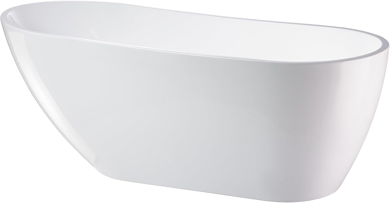 Vanity Art 67 x 31 Inches Freestanding Bathtub White Acrylic Bathtub Modern Stand Alone Soaker Tub with UPC Certified Slotted Overflow and Pop-up Drain for Two Person Bathing