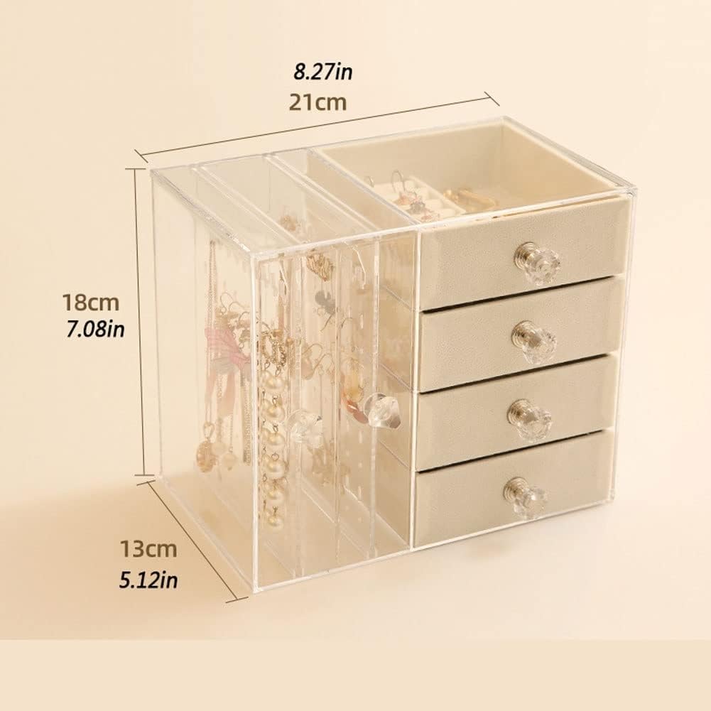 XH Makeup Organizer Hair Accessories Display Case,Desktop Jewelry Storage Box Transparent Earrings Earring Rack,Great for Bathroom Countertop Bedroom Dresser (Beige)