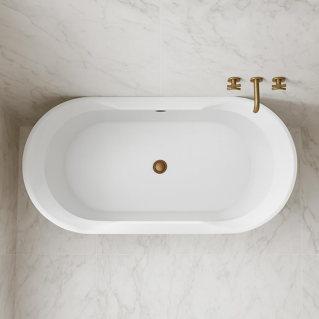 Carver Tubs - Aiden 65' - Modern White Spacious Freestanding Soaking Bathtub - Modern Acrylic Fiberglass With Oil Rubbed Bronze Drain - Two Person Contemporary Oval Bath Tub - 65″L x 29'W x 22'H