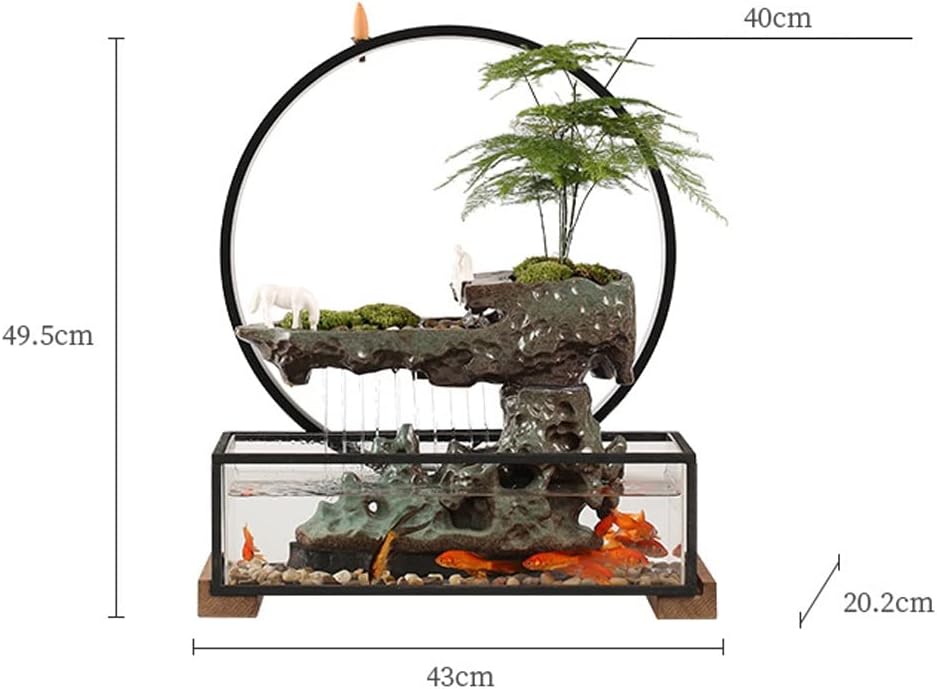 Waterfall Tabletop Fountain Flowing Water Lucky Ornament with Glass Aquarium and Lamp Ring Home Office Tabletop Decoration Indoor Fountain (Color : A)