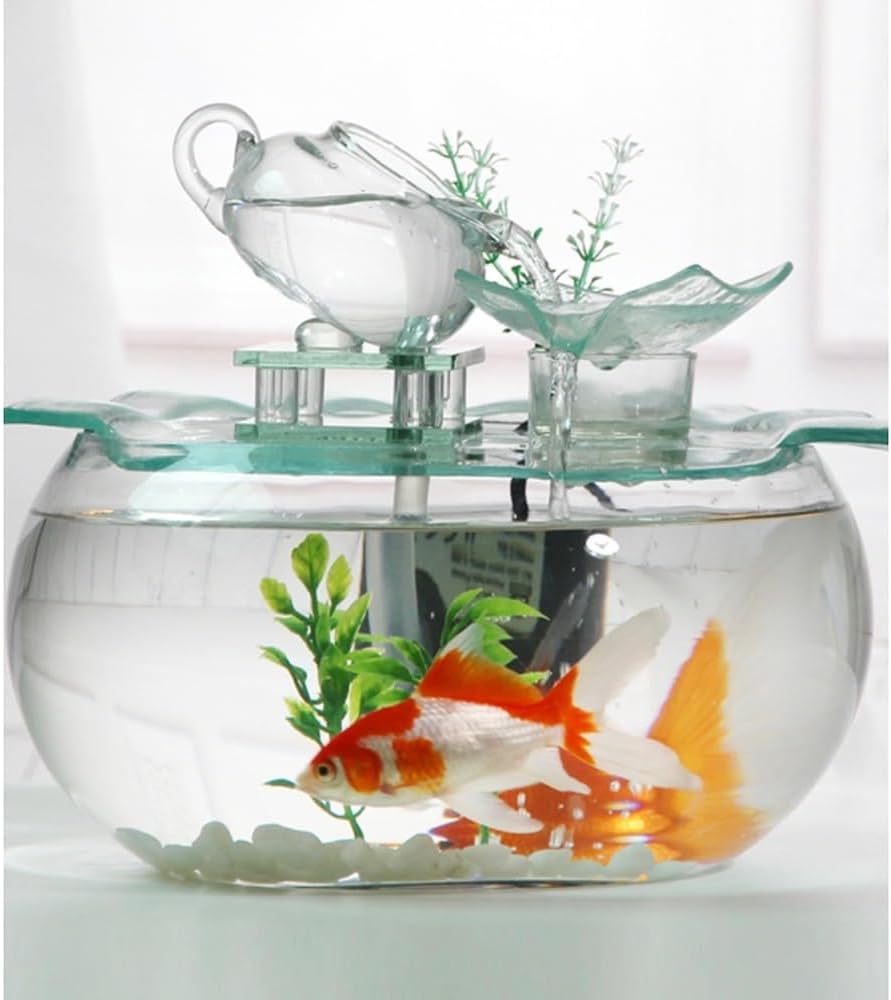 Desktop Fountain Original Small Creative Glass Tabletop Fountain Home Aquarium with Water Flow Decor for Living Room TV Cabinet