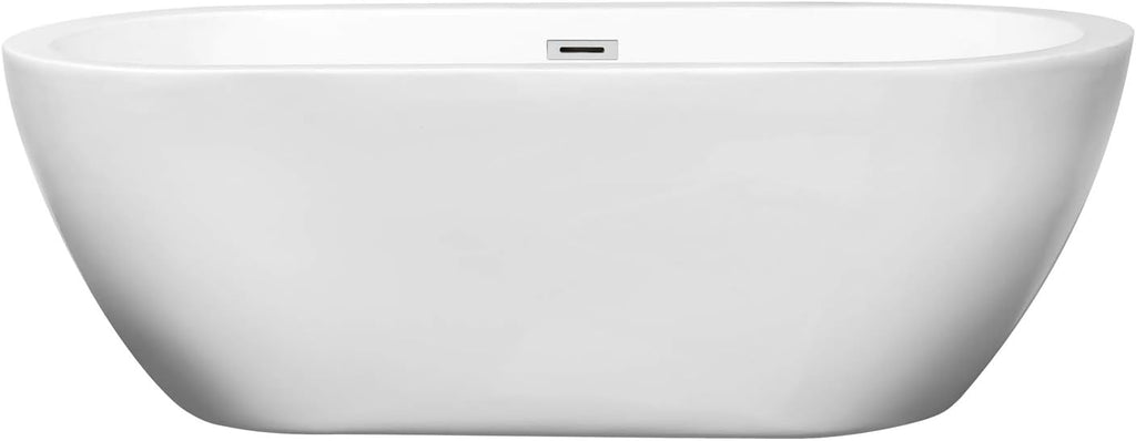 Soho 68 inch Freestanding Bathtub in White with Polished Chrome Drain and Overflow Trim
