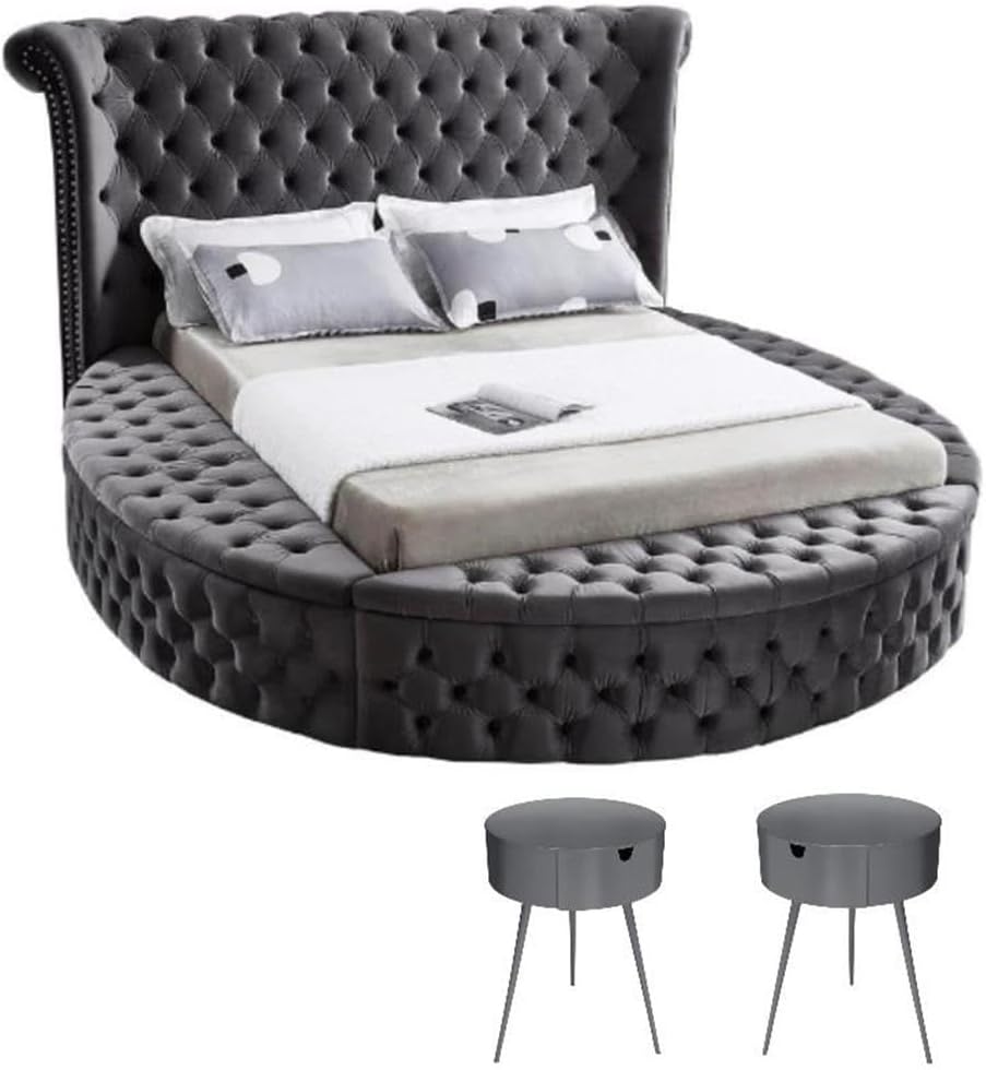 Home Square 3-Piece Set with Luxus Gray Velvet King Bed & 2 Bali Nightstands